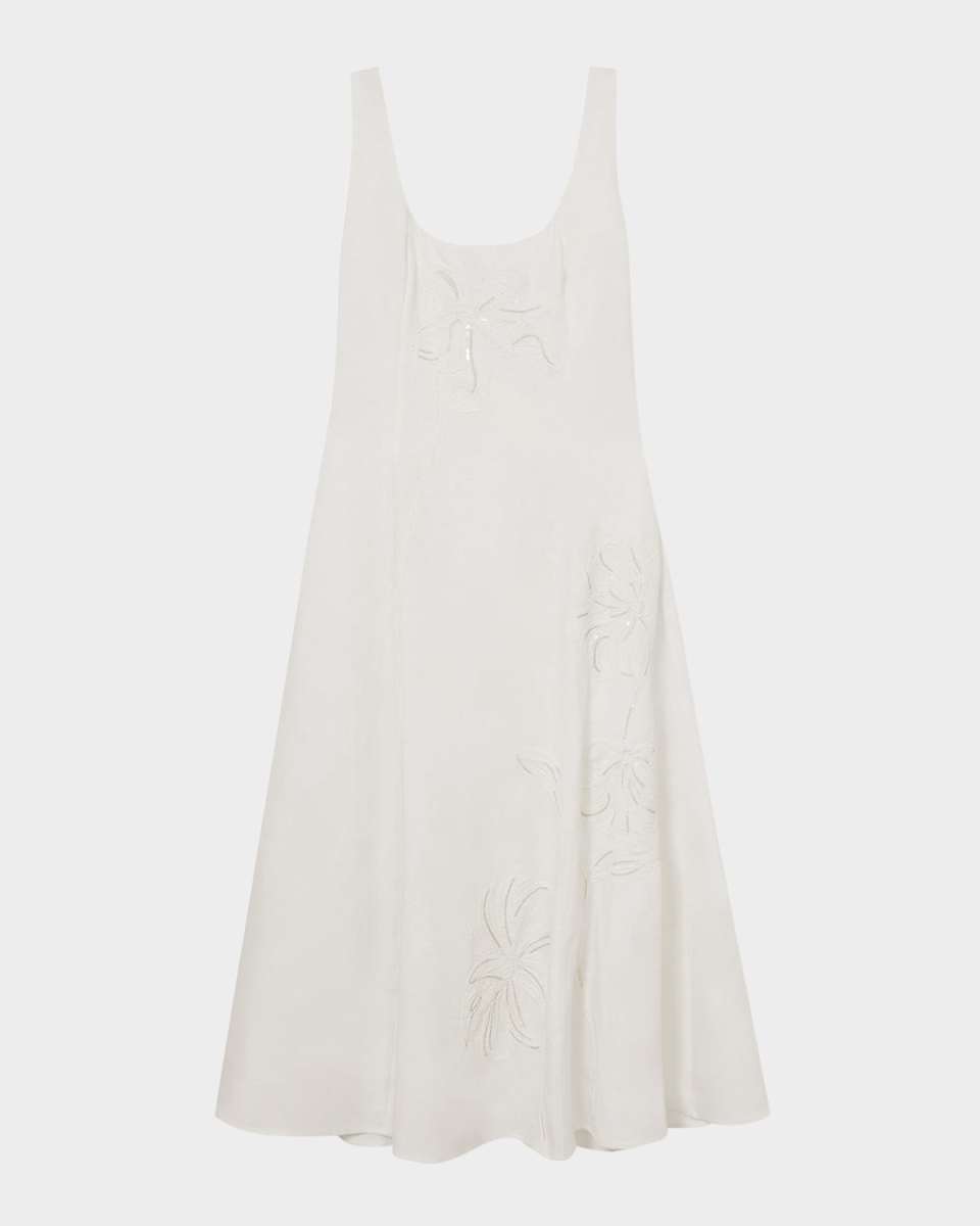 Elise Beaded Floral-Embroidered Midi Dress